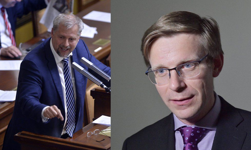 Bývalý ministr zemědělství Petr Bendl (vlevo) a starosta Líbeznic Martin Kupka (oba ODS) Starosta nakonec vyšoupl bývalého mistra ze Sněmovny.