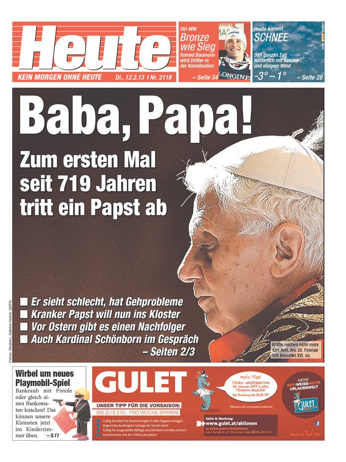 Takto na překvapivé rozhodnutí papeže Benedikta rezignovat reagovaly různé světové deníky.