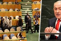 „Morální zbabělci,“ čílil se Netanjahu. Vyslal z OSN ostrý vzkaz, diplomati opouštěli sál