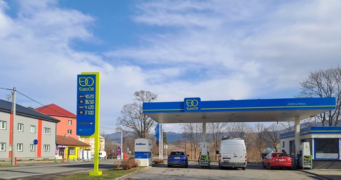 Ceny na státní benzice EuroOil v Jablunkově. (13.3.2025)