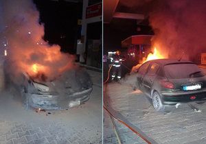 Na benzince ve Zlíně hořelo auto.