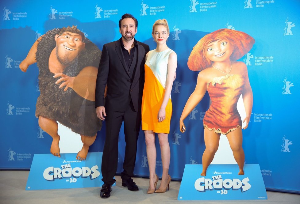 Nicolas Cage na Berlinale propagoval spolu s Emmou Stone animovaný snímek The Croods