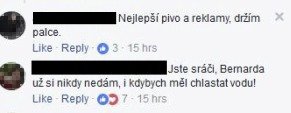 Reakce z facebookového profilu pivovaru Bernard