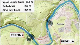 Dvě z možností, kde by měla vzniknout na Berounce 40metrová hráz. Stavba přehrady rozdělila region. Zasažené obce se bouří, směrem po proudu ji vítají.