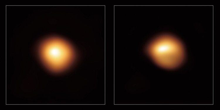 Betelgeuse v lednu a v prosinci 2019 na snímku z dalekohledu VLT Evropské jižní observatoře v Chile