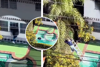 Nemotorný zloděj při útěku z místa činu spadl do bazénu: Nepovedený úprk zachytil policejní dron!