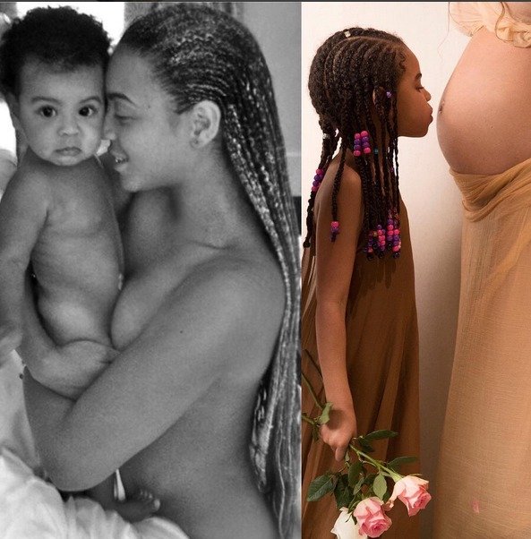 Dcera Beyoncé Blue Ivy líbá své budoucí sourozence.