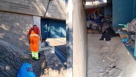 Odpadky po bezdomovcích žijících pod železničním mostem v Plzni zaplnily dvě dodávky.