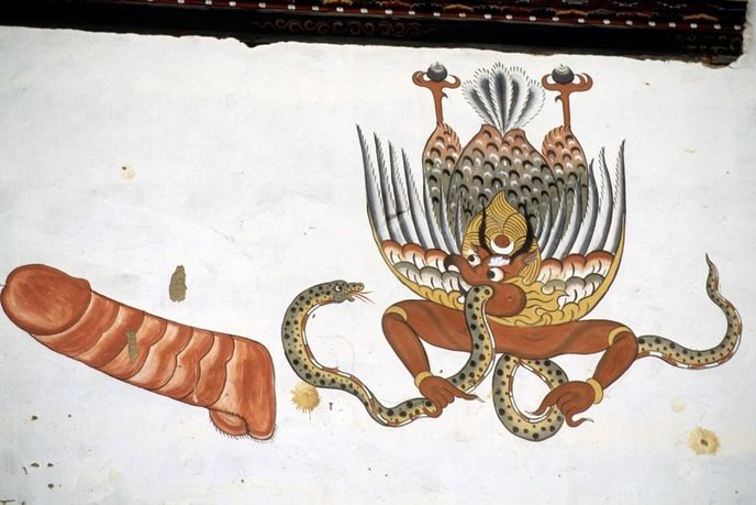 Bhútán, malba na domě.
