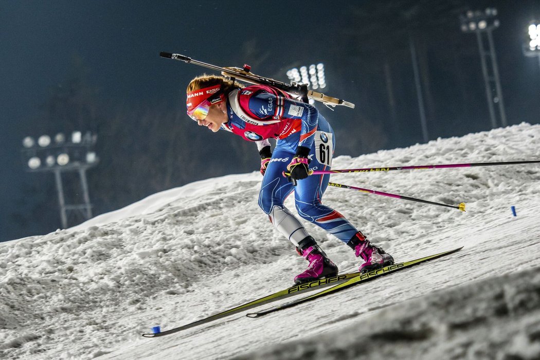 Gabriela Koukalová na trati sprintu v korejském Pchjongčchang