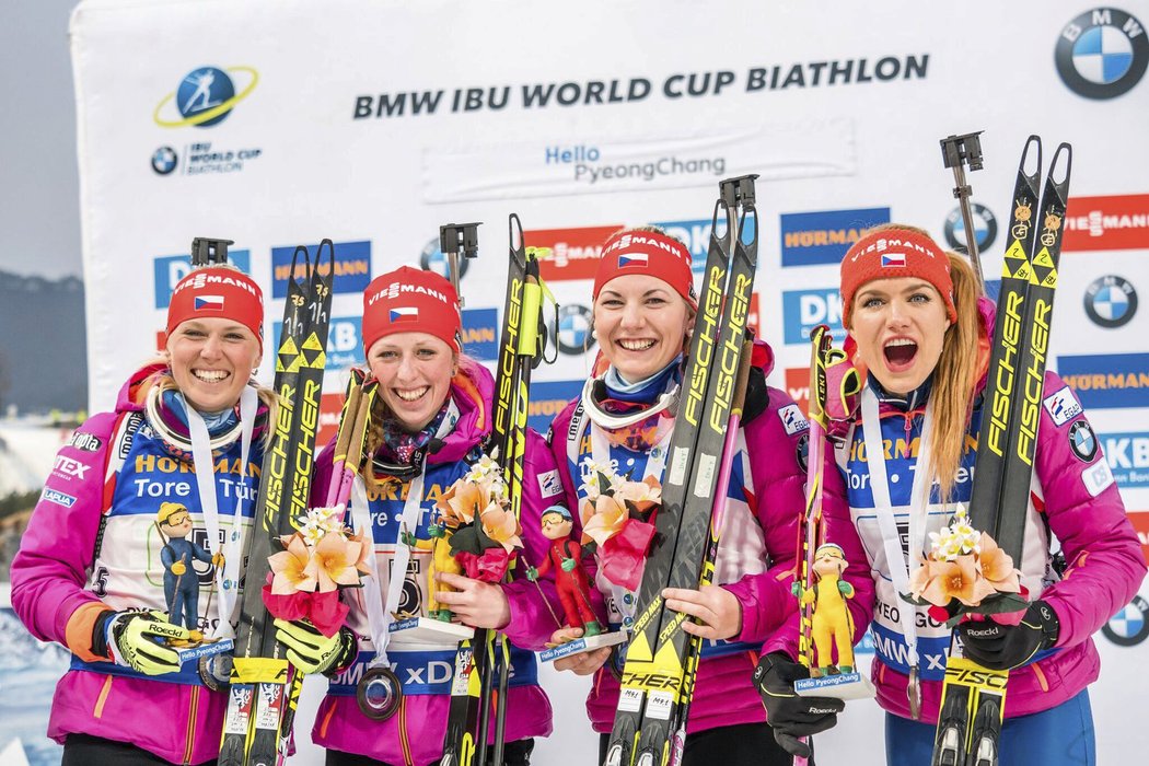 České biatlonistky vybojovali ve SP na olympijské trati v Koreji bronz