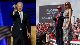 Volby prezidenta USA: Zleva Joe Biden, Donald Trump a Melania Trumpová