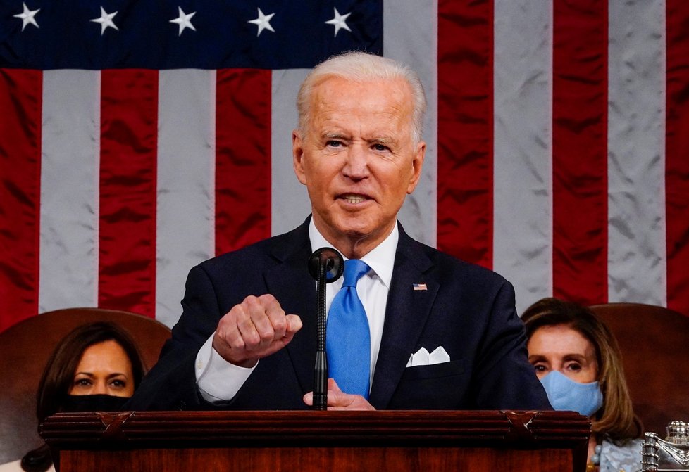 Americký prezident Joe Biden během projevu v kongresu Americký prezident Joe Biden během projevu v kongresu
