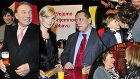 Mejdan po premiéře obnovených Bídníků byl pestrý, nikoli divoký. Karel Gott se držel pivečka, manželé Paroubkovi si dali džus a zmizeli a Jiřina Bohdalová našla společnou řeč s přítomnými dětmi