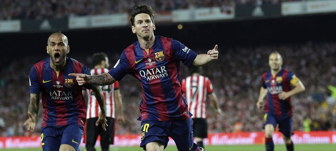 Hvězdný útočník Barcelony Lionel Messi oslavuje fantastický gól do sítě Bilbaa