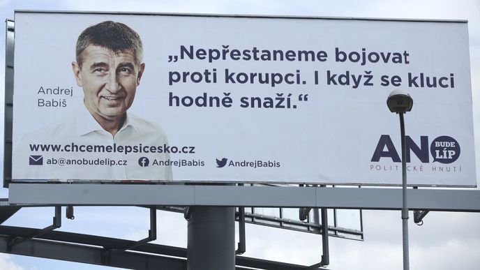 Billboard ANO ke krajským a senátním volbám 2016.