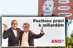 Na českých ulicích se objevuje čím dál tím více billboardů z antikampaní, namířených proti konkrétním politikům (zde proti Michalu Haškovi a Andreji Babišovi)