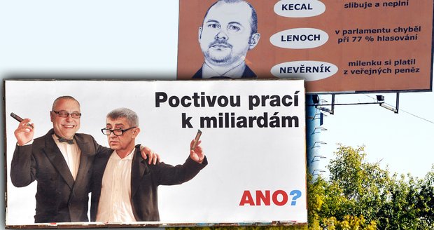 Zesměšnění záletníka Haška i miliardáře Babiše: Ulice plní billboardy s antikampaněmi
