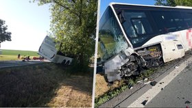 Na Rychnovsku se srazilo auto s autobusem: Tři lidé se zranili, zasahoval vrtulník