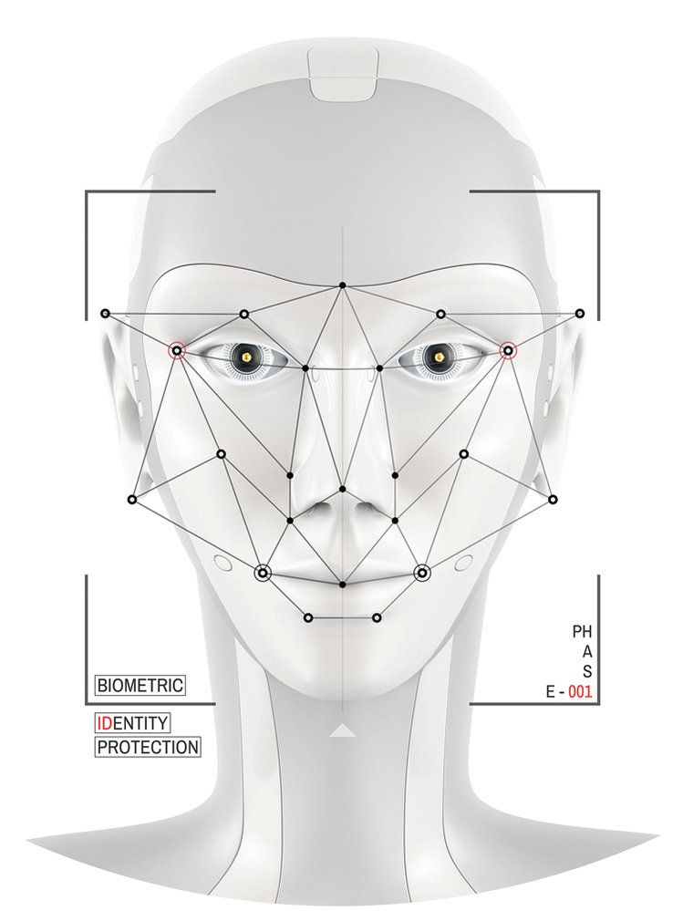 Při biometrické identifikaci obličeje se měří vzdálenost bodů na očích, ústech, nosu a uších