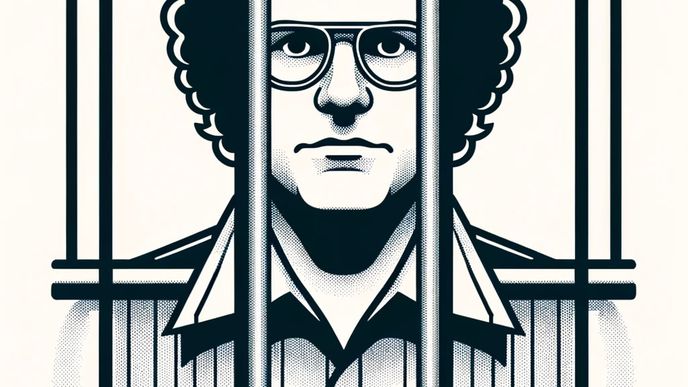 Ilustrace Sama Bankmana-Frieda za mřížemi. Jeho odsouzení neznamená, že by se světu kryptoměn vyhýbala systémová rizika.