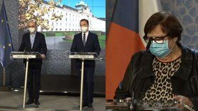 Tisková konference vlády: Zleva Jan Blatný, Milan Hnilička a Marie Benešová (všichni za ANO)