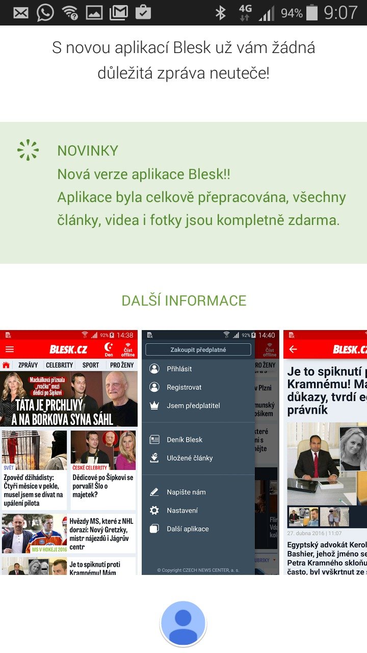 Aplikace Blesk.cz je plná novinek.