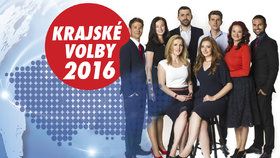 Tým moderátorů volebních debat Blesku. Zleva: Tomáš Polák, Zuzana Štíchová, Michaela Bezvodová, Jaroslav Šimáček, Klára Brunclíková, David Budai, Daniela Soukalová, Václav Lang