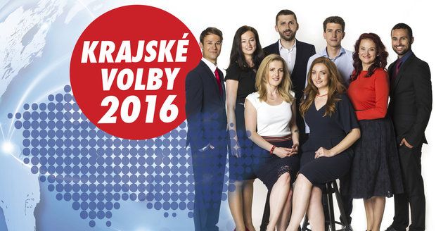 Tým moderátorů volebních debat Blesku. Zleva: Tomáš Polák, Zuzana Štíchová, Michaela Bezvodová, Jaroslav Šimáček, Klára Brunclíková, David Budai, Daniela Soukalová, Václav Lang