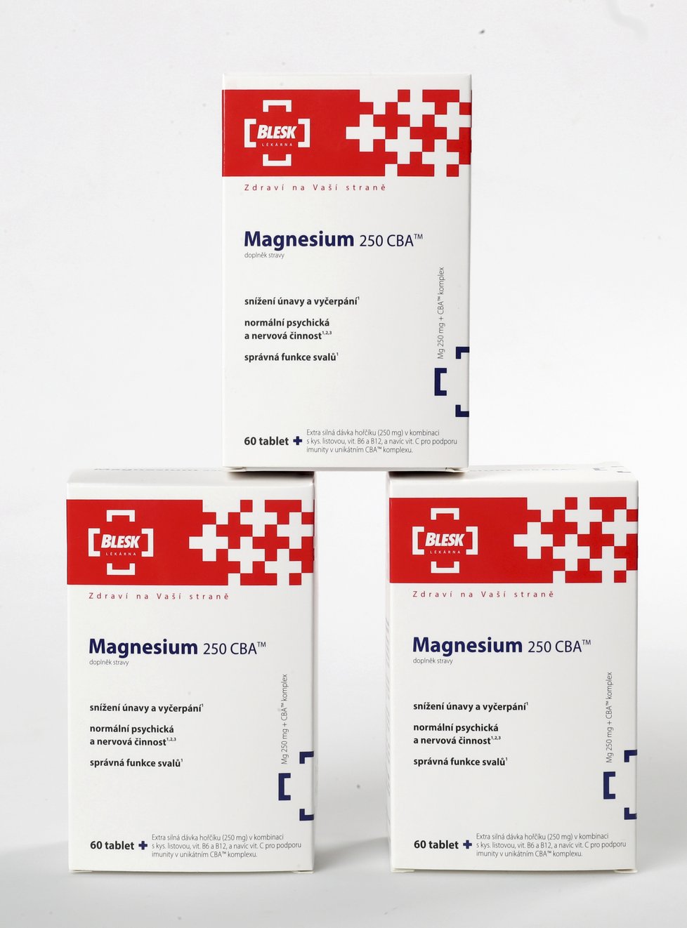 Magnesium 250 CBA™ V jedné tabletě najdete 250 mg hořčíku s kyselinou listovou, vitaminy B6 a B12 a vitamin C.
