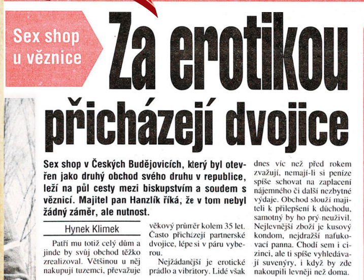 Třicet let starý článek o druhém českém sexshopu.