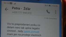 Miroslav Sedláček zprávy, ve kterých mu Petra Nováková popsala své načerno provozované obchody se psy, poskytl Blesk tlapkám