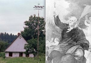 Takto vypadá první bleskosvod. Teď se jako rarita nachází u rodného domu vynálezce bleskosvodu Prokopa Diviše. Vpravo na fotografii je Benjamin Franklin, kterým se Diviš inspiroval.