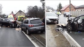 U vážné dopravní nehody na Šumpersku zasahoval i vrtulník: Pět lidí se zranilo
