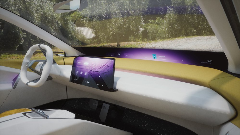 Panoramatickou grafiku může řidič BMW Vision Neue Klasse pouhým gestem přesunout z centrálního displeje na čelní sklo