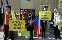 Protest na Hradě: Slepice proti Merkelové!