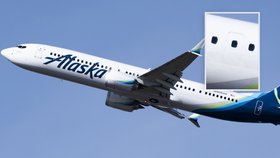 Alaska Air za křídlem nemá exit, jen zaslepenou díru.