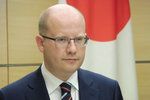 Premiér Bohuslav Sobotka na tiskovce spolu s japonským prezidentem Šinzó Abem