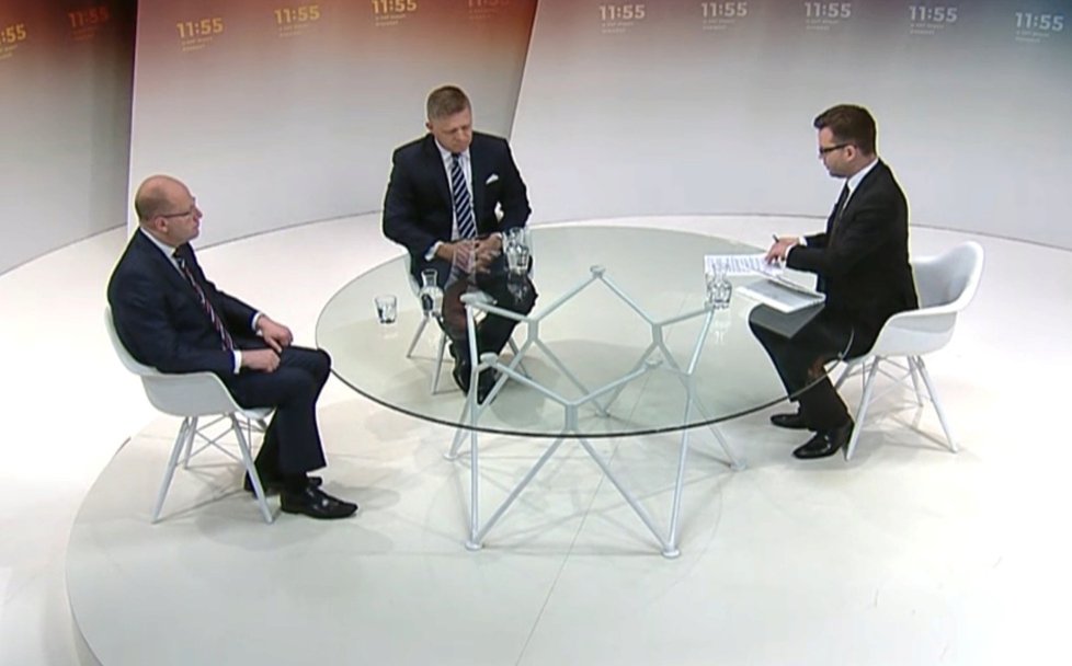 Premiér Bohuslav Sobotka vystoupil ve slovenské veřejnoprávní televizi RTVS spolu s Róbertem Ficem.