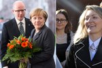 Premiéra Bohuslava Sobotku přivítala v Berlíně Angela Merkel. Do Německa ho přitom doprovodila i manželka Olga (vpravo)