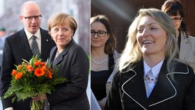 Premiéra Bohuslava Sobotku přivítala v Berlíně Angela Merkel. Do Německa ho přitom doprovodila i manželka Olga (vpravo)