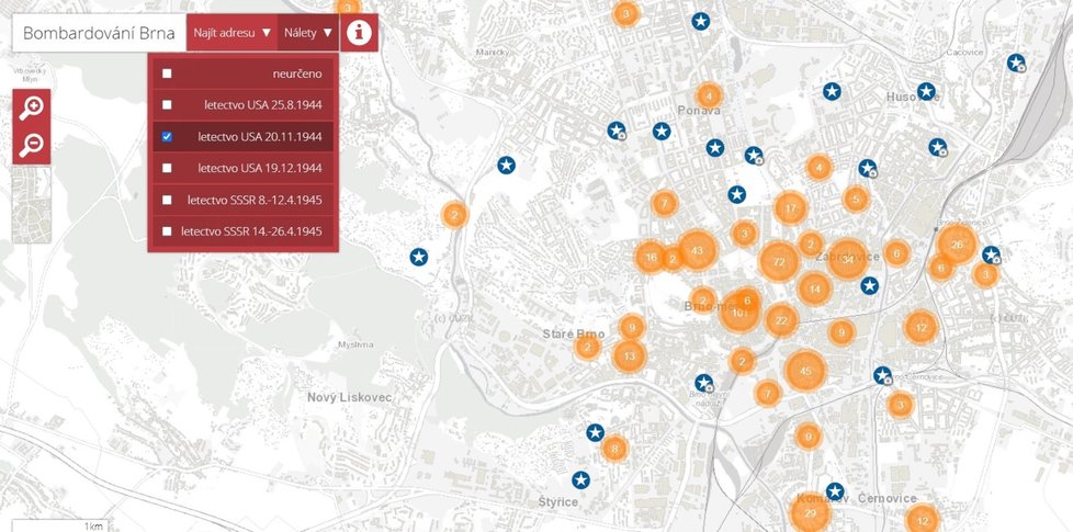 Díky spolupráci Muzea města Brna s Archivem města Brna je k dispozici lidem speciální interaktivní mapa bombardování, kde si mohou zájemci najít místa dopadu leteckých pum i fotografie poničených domů.