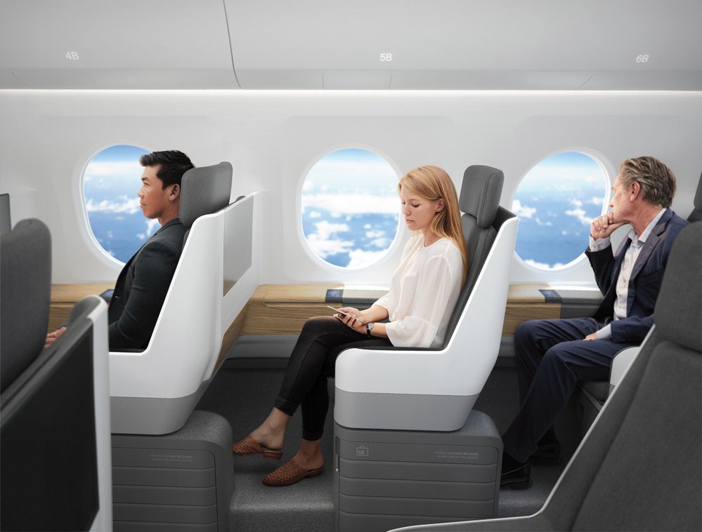 Sedadla v nadzvukovém letadlu Boom Overture směřují do uličky i k okénku zároveň