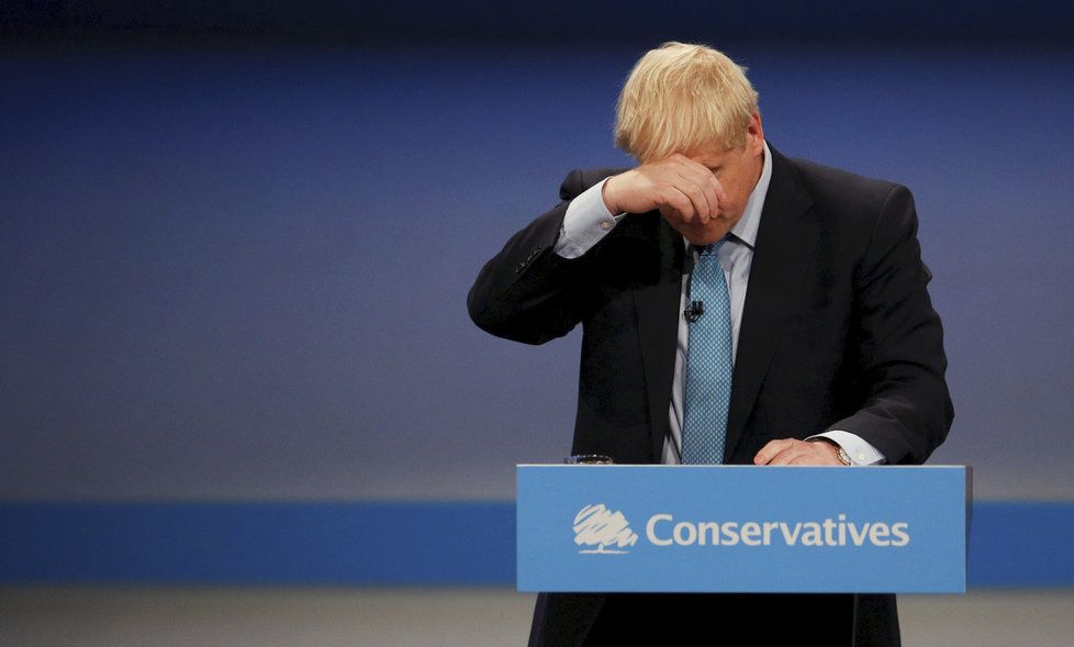 Premiér Boris Johnson na konferenci Konzervativní strany.