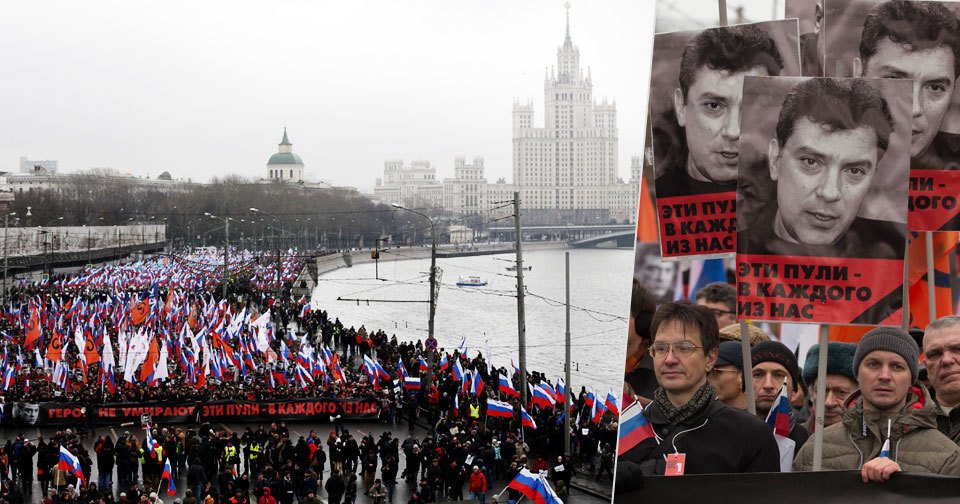 Pochod na uctění památky zavražděného kritika Kremlu Němcova v Moskvě