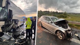 Nejméně deset zraněných po srážce autobusu s autem u Boršova nad Vltavou