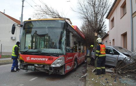 Dva stromy a sedm aut zlikvidoval šofér trolejbusu.