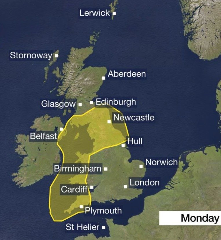 Britské ostrovy se připravují na úder bouře Helene. Oblast, pro kterou platí zvýšené varování.