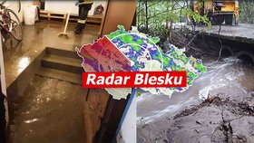 Extrémní nebezpečí povodní na severu Moravy a další bouřky v Česku. Sledujte radar Blesku