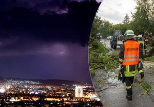 Bouřky řádí v Evropě: Vlevo foto  z Makedonie, vpravo spoušť v Německu